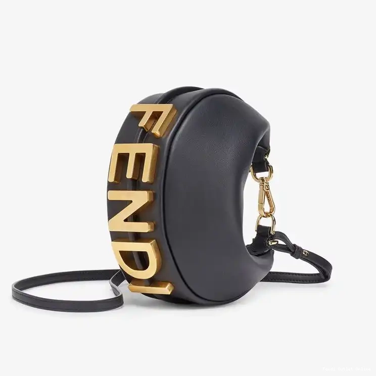Calf Fendi Leather Fendigraphy Black Bag Mini In Hobo 0505